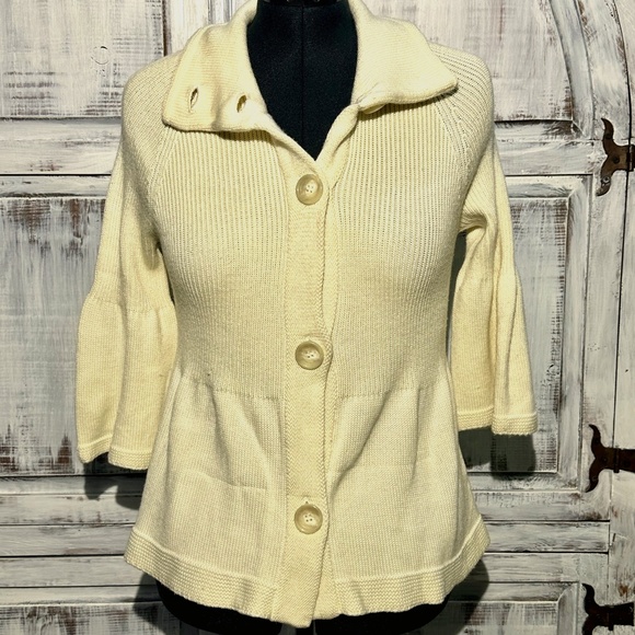 Michel Klein Paris Women's Size 38 Cream Button Cardigan with 3/4 bell sleeves - Picture 1 of 9
